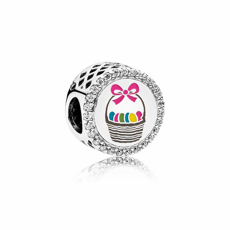 Pandora Easter Basket Charm Ireland - Sterling Silver/Enamel/Pink/Cubic Zirconia - 672103WKO